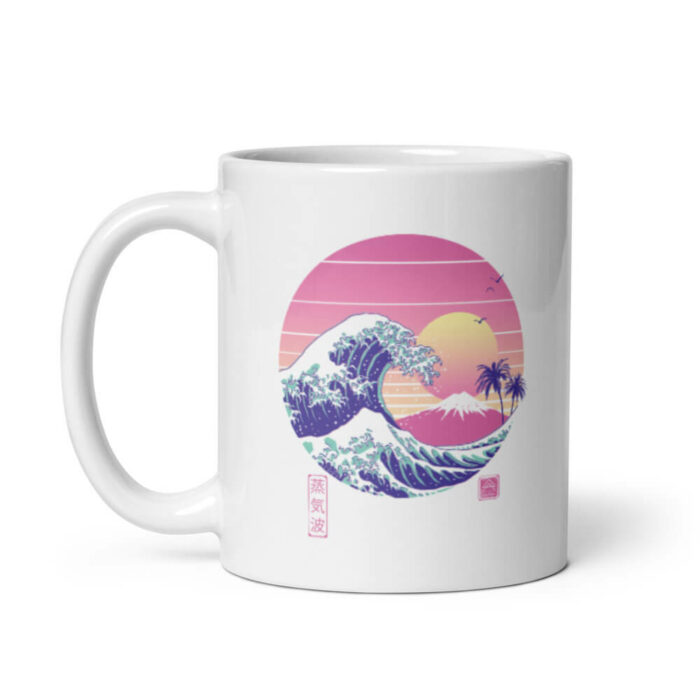 Cốc sứ hình sóng biển màu hồng đẹp