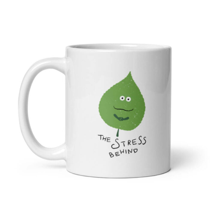 Cốc sứ hình lá dễ thương Leaf the stress behind