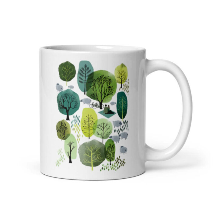 Cốc sứ hình vẽ khu rừng mùa xuân