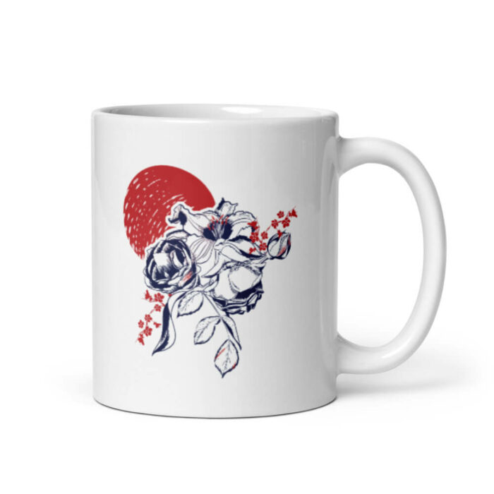 Cốc sứ hoạ tiết hình hoa màu xanh đỏ cá tính