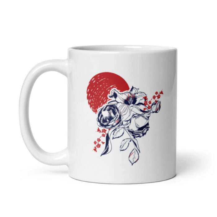 Cốc sứ hoạ tiết hình hoa màu xanh đỏ cá tính