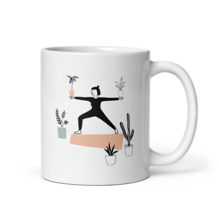 Cốc sứ hình tập Yoga với chậu hoa 2
