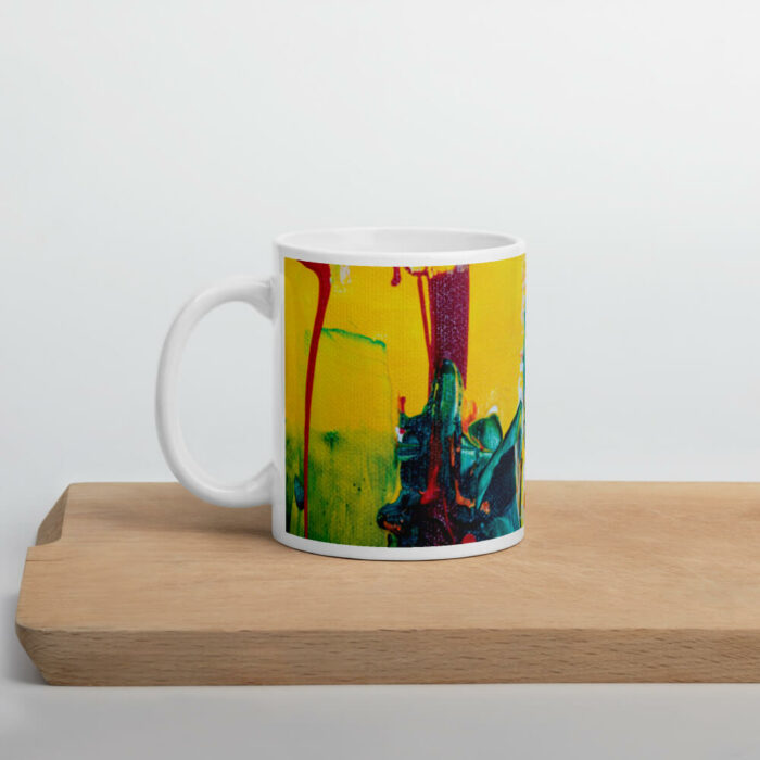 Cốc sứ hình vẽ tranh trừu tượng màu cam đỏ và xanh lá cây