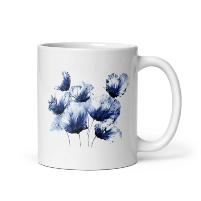 Cốc sứ hình vẽ hoa màu xanh trừu tượng