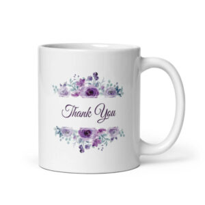 Cốc sứ hình Cảm ơn với viền hoa tím