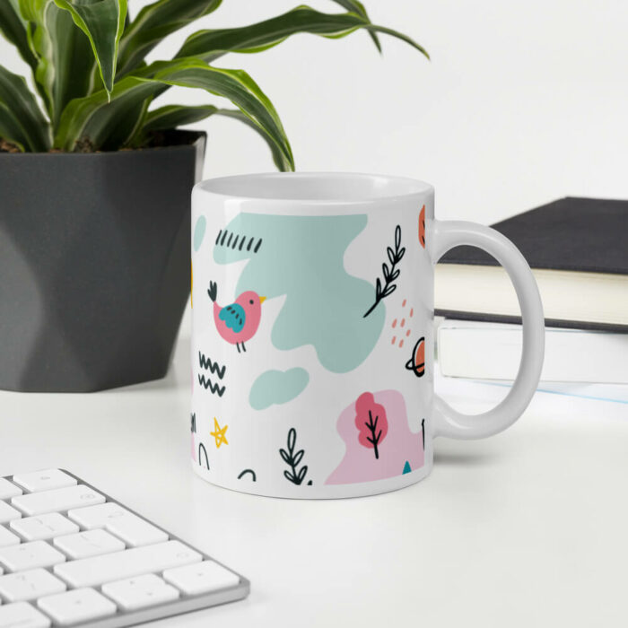 Cốc sứ họa tiết hình chim và chữ