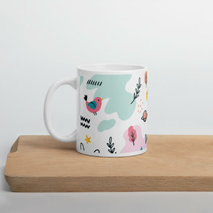 Cốc sứ họa tiết hình chim và chữ