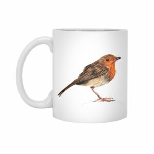 Ly sứ  hình European robin ink and watercolour