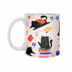 Ly sứ  hình Cats and books and flowers pattern