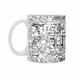 Ly sứ  hình Doodle creatures black and white line art